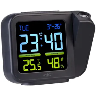 infactory Uhr mit Projektion: Projektions-Wecker mit VA-Farbdisplay, Hygro-/ Thermometer, USB (Digital-Uhr Wecker mit, Digital LED, Dimmer)
