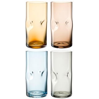 Leonardo Vesuvio Longdrinkglas Set 4-teilig - Becher aus hochwertigem Glas in organischer Form - Inhalt 330 ml - Handgemacht - Spülmaschinengeeignet - 4 Trinkgläser in unterschiedlichen Farben, 077380