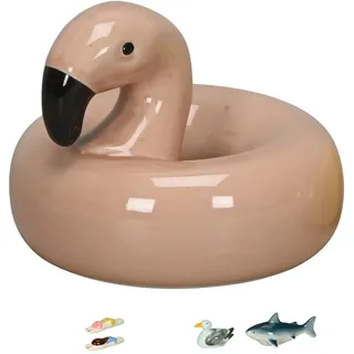 NETPROSHOP Keramik Schwimmfiguren Deko Wetterfest Garten Teich Pool Figur Modern Stilvoll, Farbe:Ring Flamingo