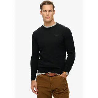 Rundhalspullover SUPERDRY "ESSENTIAL SLIM FIT CREW JUMPER", Herren, Gr. XL, schwarz, Strick, Obermaterial: 35% Wolle, 35% Nylon, 30% Baumwolle, unifarben, modisch, relaxed fit, Rundhals, Langarm, Pullover