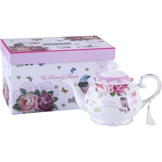 Teekannen, große Teekanne, Milchkännchen, Zuckerdose, Nachmittagstee-Set, Teekannen-Set, neues Knochenporzellan, Vintage-Flora-Geschenk für sie, 1300 ml (Teekanne, Vogel, Rose, Schmetterling)