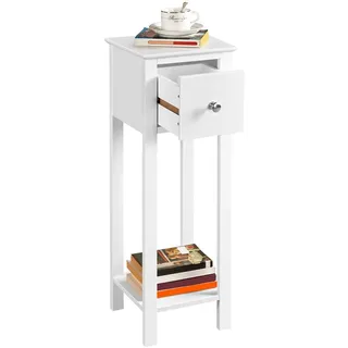 Yaheetech Nachttisch Schmaler Sofatisch (1-St), Beistelltisch mit Schublade und offener Ablage, 25 × 25 × 70 cm weiß