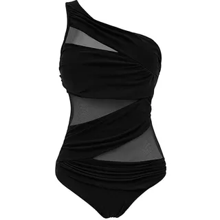 CHOSERL Damen One Shoulder Bademode Monokini Badeanzug Durchsichtig Mesh Bikini Einteiler Badeanzug Gr. M, Schwarz - M