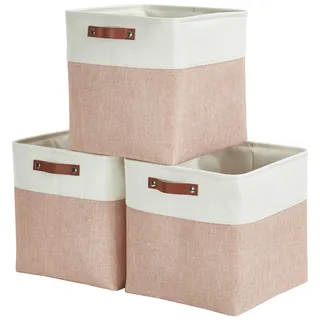 Mangata Stoff-Aufbewahrungsboxen 33 x 38 x 33 cm, 3 Würfel-Aufbewahrungskorb für Kallax-Regale, Schränke, Schränke(Pink und Weiß)