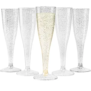 MATANA 96 Premium Elegante Sektgläser aus Plastik mit Silberglitter, 133ml - Mehrweg Sektflöten Kunststoff, Champagner Gläser, Proseccogläser für Hochzeiten, Geburtstage & Partys