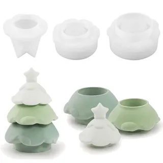 Silikon Gießformen Tannenbaum 3er Set Kerzenhalter Weihnachtsbaum Formen