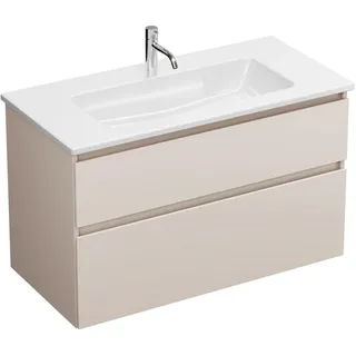 burgbad Lin20 Waschtischunterschrank mit Keramik-Waschtisch 103 cm, 2 Auszüge, Badmöbel,