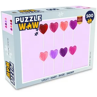MuchoWow Puzzle Lutscher - Herz - Rosa - Bonbon, 500 Puzzleteile, Foto-Puzzle, Bilderrätsel, Puzzlespiele, Spielzeug lila 34 cm x 48 cm x 2 cm | Querformat