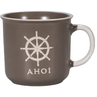 Seaside No.64 - maritimes Steingut-Geschirr in taupe - Mix & Match Serie aus Keramik - nautische Motive zum Kombinieren - Küchenzubehör, Geschenkartikel (Becher 400ml, Steuerrad)