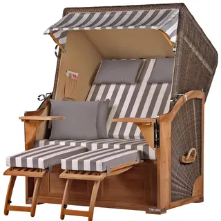 bene living Strandkorb Schaalsee 2-Sitzer Teak - PE grau - Modell 513, BxTxH: 125x80x170 cm, Volllieger, Ostsee-Strandkorb, (Strandkorb-Komplettset, 5-tlg., Strandkorb inkl.