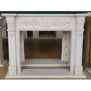 Casa Padrino Luxus Barock Kaminumrandung Weiß 165 x 32 x H. 127 cm - Prunkvolle Kamin Umrandung aus hochwertigem Marmor - Deko Accessoires im Barockstil