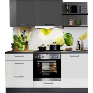 Express Küchen Küchenzeile Jena, Breite 180 cm, vormontiert, mit Soft-Close-Funktion, Arbeitshöhe 91 cm grau|weiß