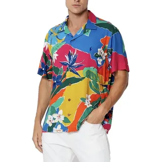 Polo Ralph Lauren Hawaiihemd Herren Hemd Seersucker Camp Shirt Klassisches mit Tropenprint Tropenprint Seersucker, Kokosnussknöpfe, gerader Saum bunt S