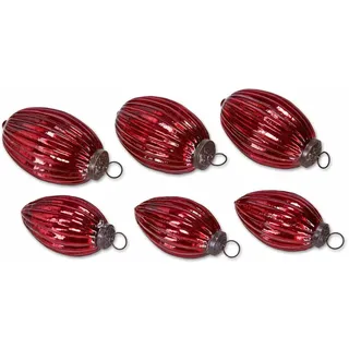 Loberon Weihnachtsschmuck 6er Set Blavet, Klassisches Design, mit Rillen-Relief, Christbaumschmuck, Weihnachtsdeko, Weihnachten, Glas, Eisen, antikrot