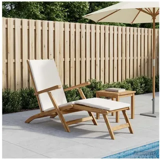 vidaXL Klappliegestuhl mit Kissen Weiß Massivholz Teak
