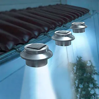 LED Dachrinnenleuchten 3er-Set aus Edelstahl Zaunleuchte Wegelicht Solarleuchten