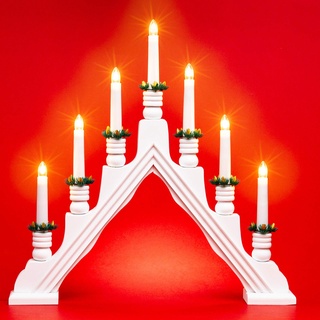 SIKORA LB49 klassisch eleganter Holz Schwibbogen Schwedenleuchter mit 7 elektrischen Kerzen, Farbe:Weiss