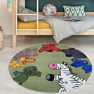 YATOLA Teppich Kinderteppich Waschbare Spielteppich Rutschfester Fox Grün Kinderteppiche Runden Kindermatte für Babyzimmer Schlafzimmer Babymatte Weich Antirutsch Kaninchen Löwen (Grün, 60x60cm)