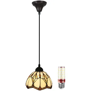Uziqueif Tiffany Pendant Light, 8 Zoll Deckenlampe Wohnzimmer Hängend, Höhenverstellbar Pendelleuchte Esstisch, Glas Lampenschirm, Hängelampe für Esszimmer, Wohnzimmer, Schlafzimmer