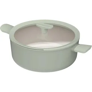 BergHOFF Leo Kookpfanne, 28 cm, rund, 6,2 L, grün, 100% recyceltes Aluminium, Keramik-Antihaft, induktion, mit Glasdeckel und Cool-Touch-Griffen - Grün