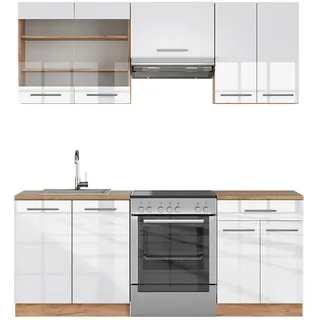Vicco Küchenzeile Fame-Line 200 cm Weiß Hochglanz/Eiche