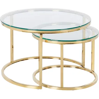 Beliani Couchtisch 2er Set Gold Sicherheitsglas 70 x 70 x 44 cm