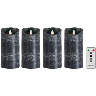 SOMPEX LED-Kerze 4er Set Flame LED Kerzen anthrazit 18cm (Set, 5-tlg., 4 Kerzen, Höhe 18cm, Durchmesser 8cm, 1 Fernbedienung), mit Timer, Echtwachs, täuschend echtes Kerzenlicht schwarz