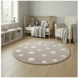 Jimri Kinderteppich DOT ́S Teppiche für Kinderzimmer, Kinderzimmerteppich, Teppich, Rund, Regenbogen beige Rund | 120 cm x 120 cm