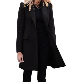 Generisch Wollmantel Damen Lang - Mantel Damen Lang Warm Wollmantel Trenchcoat Wolle Schwarzer Wintermantel Damenmantel Elegant Winterjacke Mantel A-Linie Trench Coat Herbstmantel Steppmantel