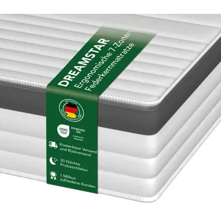 DREAMSTAR Gold Taschenfederkernmatratze 140 x 200 cm H3 | Ergonomische 7-Zonen Matratze | 21 cm Höhe | Hypoallergen & Antibakteriell | Oeko-TEX® | Doppeltuch-Bezug waschbar | 21cm, 140x200cm