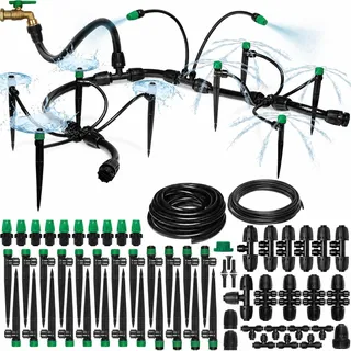 Carpathen Tropfbewässerungsset – Verbessertes Push-to-Connect verstellbares Tropfbewässerungssystem für Hochbeete, Gewächshaus – komplettes Mikro-Bewässerungssystem mit 1/4 Sprühstrahlern, 1/2