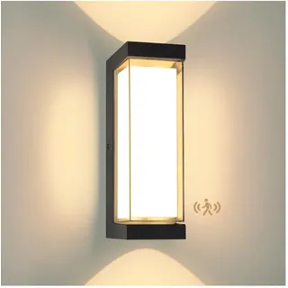 YindaLux 24W LED Aussenlampe mit bewegungsmelder, IP65 3000LM Wandleuchte Innen/Außen, 3000K Modern Außenleuchte mit bewegungsmelder, Aluminium Außenleuchte für Terrasse, Eingang, Flur, Schwarz
