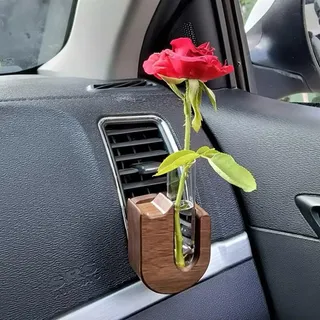 Wnvivi Blumenvase für Lüftungsschlitze Im Auto, Zum Anklipsen, Blumenvase für Auto, Katzenform, Ornament für Lüftungsschlitze Im Auto, Reagenzglas-Glasvase aus Holz(Braun)
