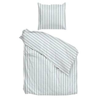 Bettwäsche BANDA DI LINO, Mint - Weiß - 135 x 200 cm - Baumwolle - mit Reißverschluss
