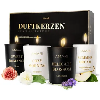 Amari Duftkerze Geschenkset Kerzen im Glas Geschenkbox (Set, 4-tlg), Geschenk Frauen, Valentinstag, Weihnachten, Geburtstag, Jahrestag