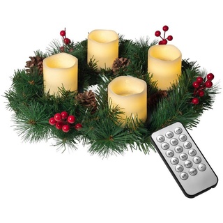 IC Winterworld Adventskranz Künstlicher Adventskranz Ø 45 cm mit 4 LED Kerzen aus Echtwachs, praktische Fernbedienung mit Timer und Lichtfunktionen, nadelfrei weiß