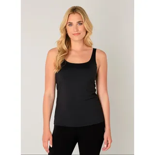 Trägertop BASE LEVEL, Damen, Gr. 46, schwarz, Jersey, Obermaterial: 87% Polyamid, 13% Elasthan, unifarben, Basic, regular fit hüftbedeckend, eckiger Ausschnitt, Tops Trägertop, in Basic-Optik
