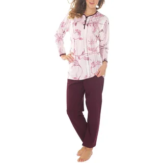 Consult-Tex Damen Langarm Pyjama Schlafanzug Baumwolle Knopfleiste DW528B 56/58 - XXL-3XL Große Größen