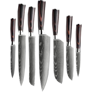 Shinrai Japan Messerset - 7-teiliges Küchenmesser Set - Japanisches Messer mit Japanisches Damastmuster - Kochmesser Mit Luxus-Geschenkbox