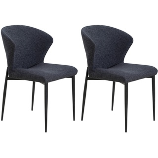 SalesFever 2er Set Esszimmerstühle | Bezug in strukturierter Baumwolloptik | 4-Fuß-Gestell Metall | B 47 x T 58 x H 82 cm | anthrazit – schwarz