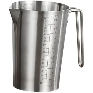 Messbecher Edelstahl mit Griff Und Ausguss Doppelskala Küchen Messkanne für Präzises Abmessen von Flüssigkeiten für Gastronomie Labor Restaurant Zuhau, 3 Liter