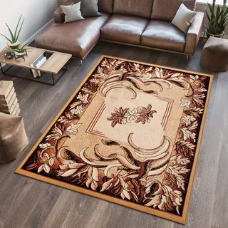 TAPISO Atlas PP Teppich Kurzflor Klassisch Senfgelb 140 x 200 cm | 100% Polypropylen, 8 mm Florhöhe, gewebt