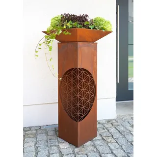 BADEKO Dekosäule Dekosäule Pflanzsäule Lebensblume aus Edelrost in Cortenstahloptik