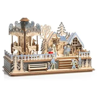 LUMIDA Xmas LED-Holzdekoration Weihnachts-Szene Licht & Bewegung Timer, Designauswahl