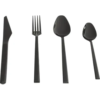 Kare Design Adella Besteckset, 16-teilig, für 4 Personen, Edelstahl poliert, glänzendes Schwarz, titanbeschichtet, Essbesteck, pflegeleicht, spülmaschinenfest, Gabel, Messer, Löffel, Teelöffel