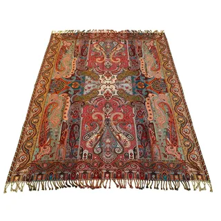 Lorenzo Cana Luxus Wolldecke Jacquard gewebt aus Baumwolle mit feinster Wolle vom Merino - Lamm Bunt Mehrfarbig Paisley Wohndecke Decke Wolle Sofadecke Kuscheldecke Plaid 130 cm x 180 cm 96250