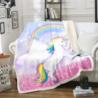 Loussiesd Verträumte Einhorn Decke 220x240cm Flanell Fleecedecke Kinder Mädchen Rosa Lila Kuscheldecke für Frauen Farbe Regenbogen Pferd Weiche Mikrofaser Wohndecke
