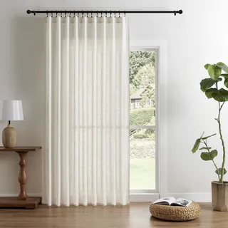 Joydeco Lichtfilternde Vorhänge, 274 cm Länge, Leinen-Vorhänge, 274 cm Länge, 1 Paneel-Set für Wohnzimmer, weiß, halbtransparente Vorhänge, 274 cm lang, mit Stangentaschen