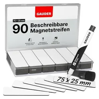 Gauder Magnetschilder ME-75x25, weiß, 75 x 25mm (B/H), für Handbeschriftung, 90 Stück