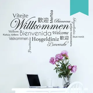 WANDKINGS Wandtattoo - Willkommen in verschiedenen Sprachen - 100 x 54 cm - Mint - Wähle aus 5 Größen & 35 Farben